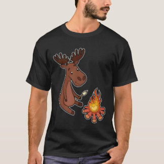 Rolig älg camping lägereld tält scouter vänner t shirt