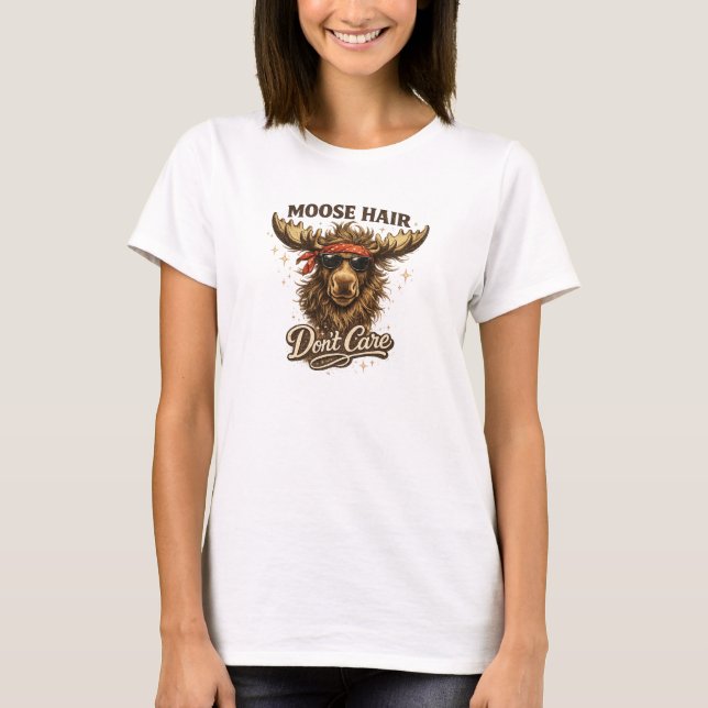 Rolig Älg Hår Bryr Sig Inte Om Illustration T Shirt (Framsida)