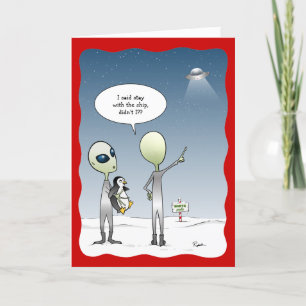 Rolig Alien Jul UFO Tomte Rudolf Helgkort