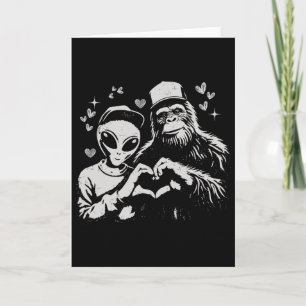 Rolig Alien Och Bigfoot Alla Hjärtans Dag Excentri Kort