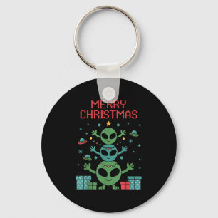 Rolig Alien Trio Glad Ful Jul Santa Hatt Xm Nyckelring