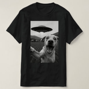 Rolig Alien UFO Hund Selfie - Cool Cat & Space UFO T Shirt