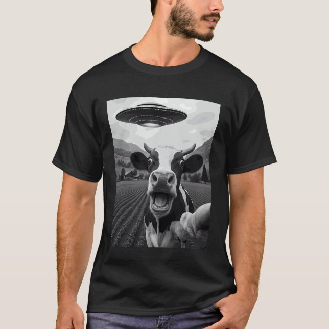 Rolig Alien UFO Ko Abduktion Selfie T Shirt (Framsida)