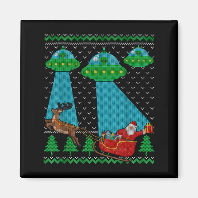 Rolig Alien Ufo Tomte Släd Fula Jul Sweate Magnet (Framsidan)