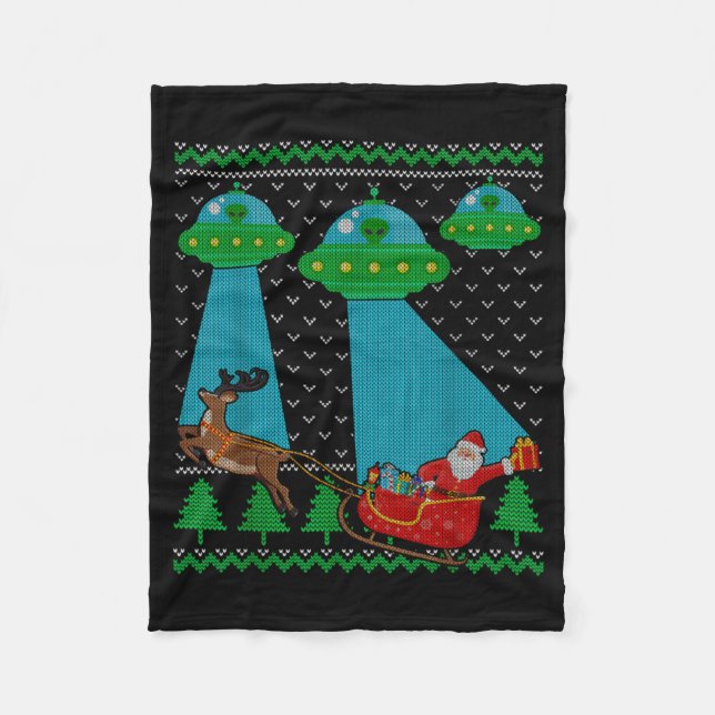 Rolig Alien Ufo Tomte Släd Fula Jul Sweatshirt Fleecefilt (Framsidan)