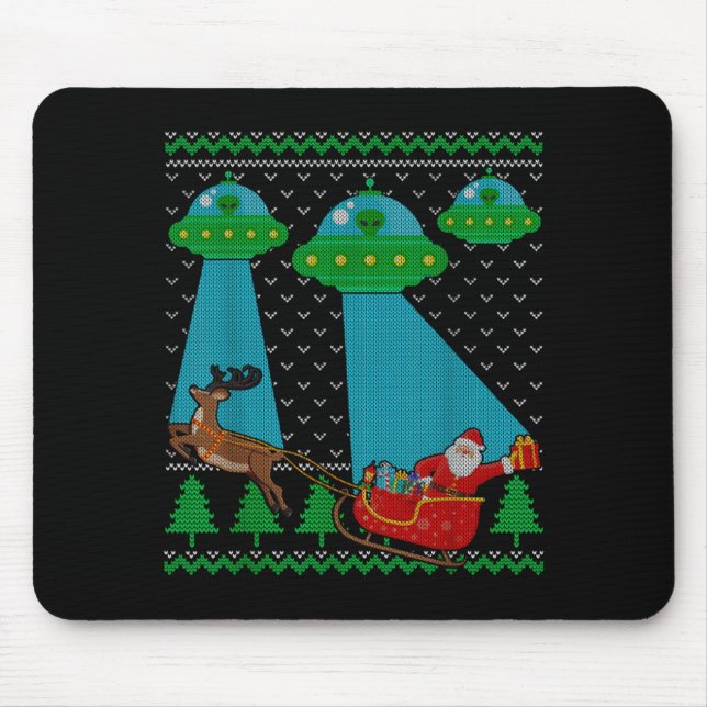 Rolig Alien Ufo Tomte Släd Fula Jul Sweatshirt Musmatta (Framsidan)