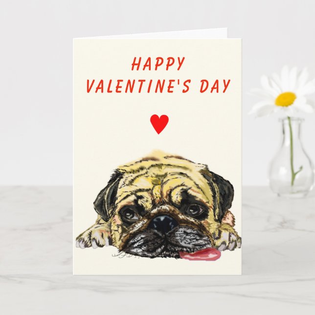 Rolig Alla hjärtans dag-kort med pug-hund Kort (Liten växt)