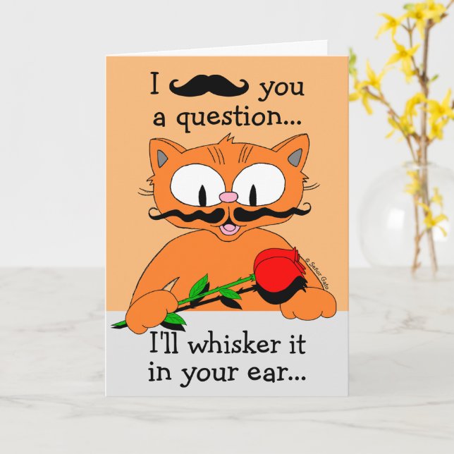 Rolig Alla hjärtans dag-kort Mustasch Katt Kort (Gul blomma)