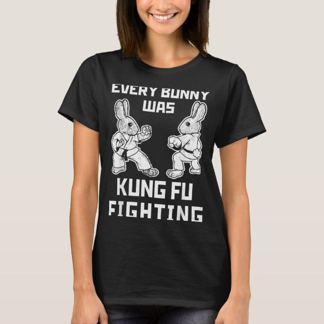Rolig Alla Kaniner Var Kung Fu Fighting Påsk T Shirt (Framsida)