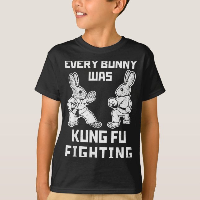 Rolig Alla Kaniner Var Kung Fu Fighting Påsk T Shirt (Framsida)