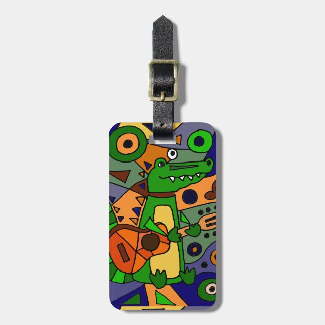 Rolig alligator som leker gitarroriginalmodern bagagebricka (Vertikal Framsida)