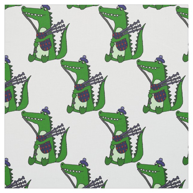 Rolig alligator som leker säckpipakonst tyg (Provkarta)
