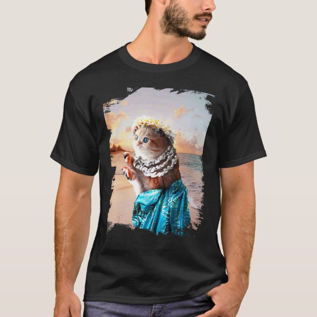 Rolig Aloha Hawaiiansk Katt T Shirt (Framsida)