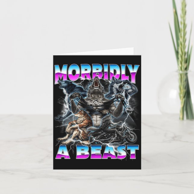 Rolig Alpha Wolf Meme Morbidly A Beast Design Kort (Framsida)