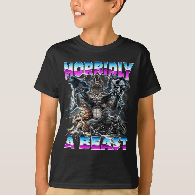 Rolig Alpha Wolf Meme Morbidly A Beast Design T Shirt (Framsida)
