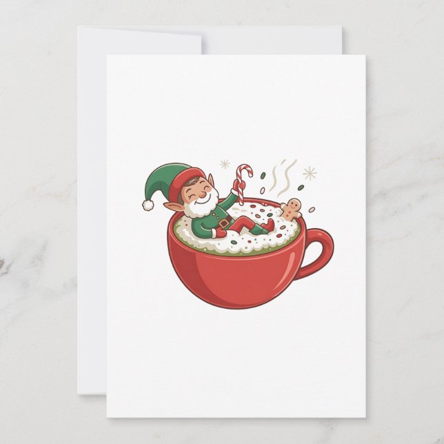 Rolig Alv Tar Badtunna på Matcha Dryck  Julkort (Framsida)