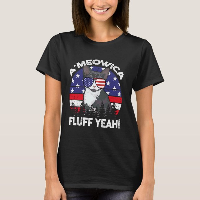 Rolig A'meowica Fluff Yeah Smokingkatt 4 juli  T Shirt (Framsida)