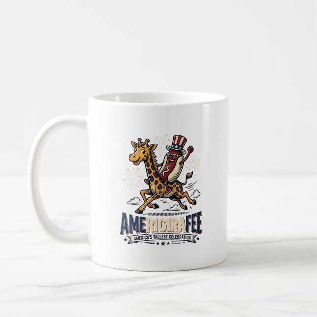 Rolig Amerigiraffapatriotisk Giraffkorv Tröja Kaffemugg (Vänster)
