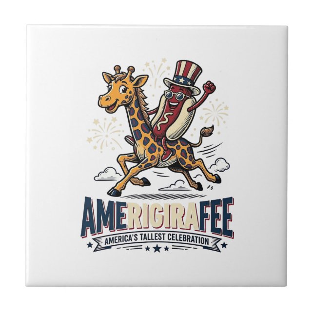 Rolig Amerigiraffapatriotisk Giraffkorv Tröja Kakelplatta (Framsidan)