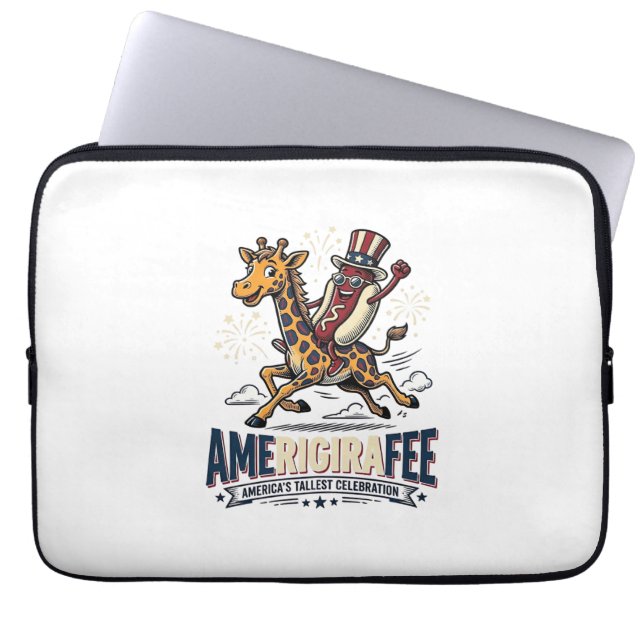 Rolig Amerigiraffapatriotisk Giraffkorv Tröja Laptop Fodral (Framsidan)