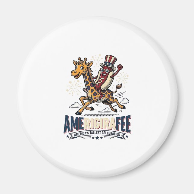 Rolig Amerigiraffapatriotisk Giraffkorv Tröja Magnet (Framsidan)