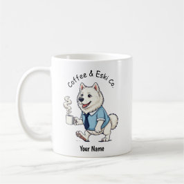 Rolig amerikansk eskimo hund affärskostym kaffe kaffemugg