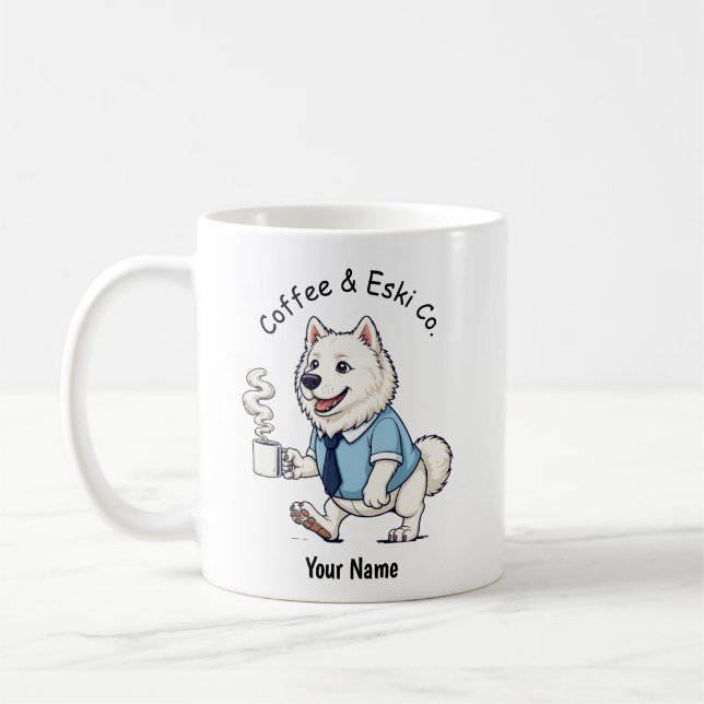 Rolig amerikansk eskimo hund affärskostym kaffe  kaffemugg (Vänster)