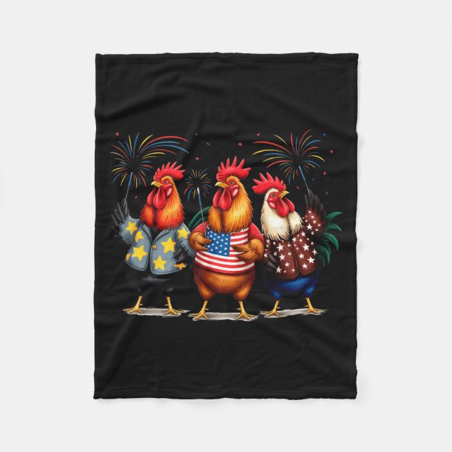 Rolig amerikansk flagg rooster självständighetsdag fleecefilt (Framsidan)