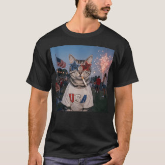 Rolig Amerikansk Katt 4:e Juli Patriotisk Katt Cig T Shirt