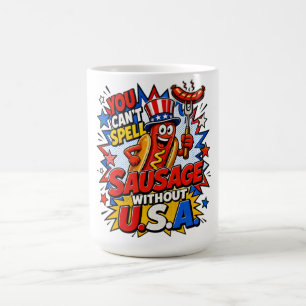 Rolig amerikansk korv BBQ-pun patriotisk seriekons Kaffemugg