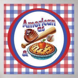 Rolig amerikansk som baseboll och äppelpaj poster