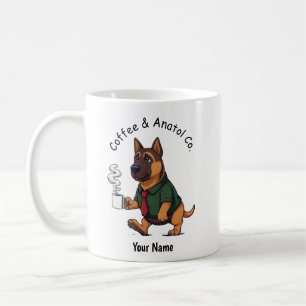 Rolig Anatolisk Herdehund Affärskostym Kaffe Kaffemugg