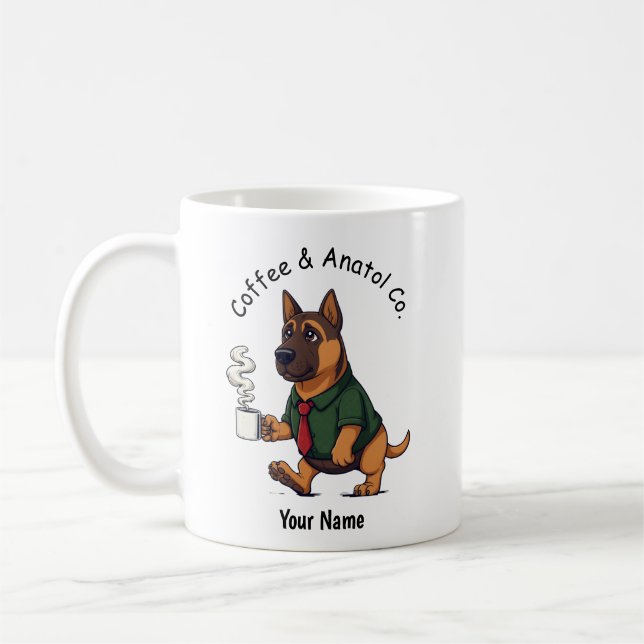 Rolig Anatolisk Herdehund Affärskostym Kaffe Kaffemugg (Vänster)