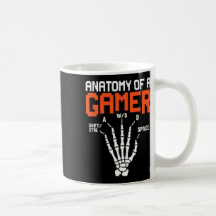 Rolig anatomi av en gamers skeletthand spelar kaffemugg