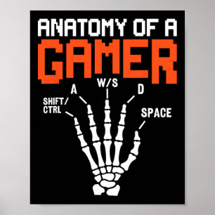 Rolig anatomi av en gamers skeletthand spelar spel poster