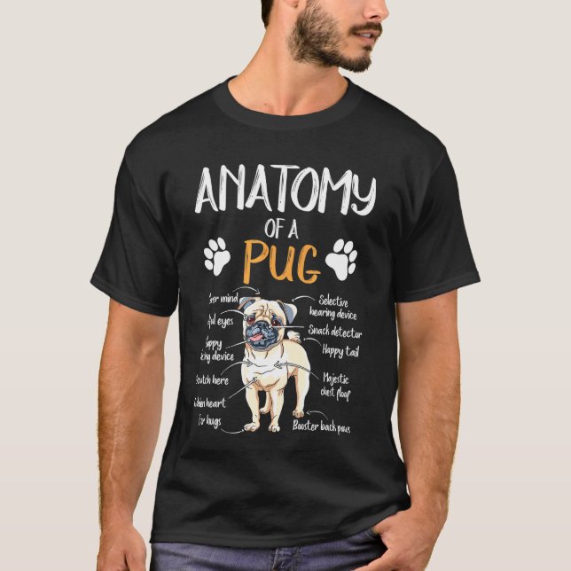 Rolig Anatomi Pug Hund T Shirt (Framsida)