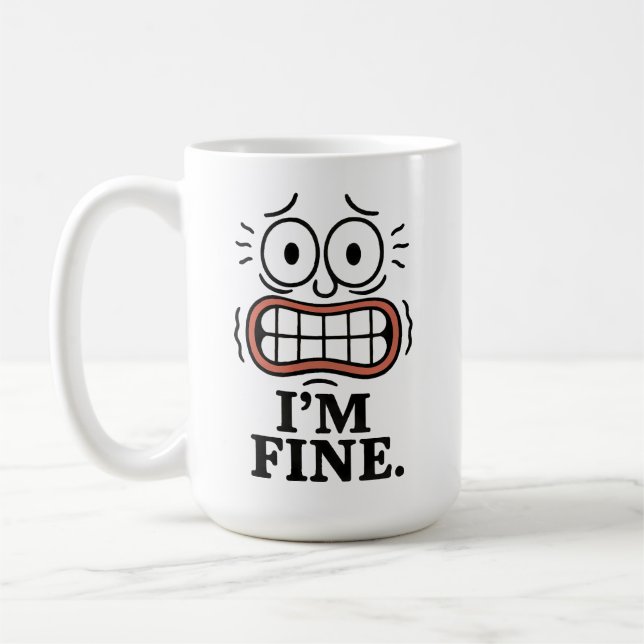 Rolig ängslig ansikte jag mår bra sarkastisk Citat Kaffemugg (Vänster)