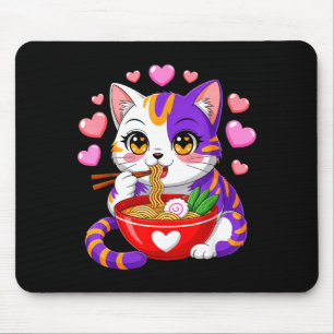 Rolig Anime Katt som äter Ramen Nudlar Med Hjärtan Musmatta