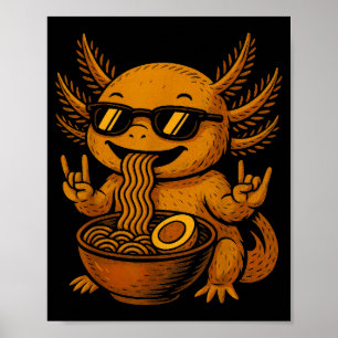 Rolig Anime Kawaii Axolotl Äter Ramen Grafisk Te Poster