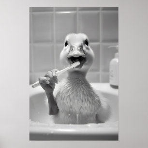 Rolig Anka Badrumstryck i Vintage Stil Djur Poster