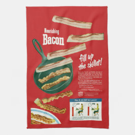 Rolig annonsering "för närande bacon" för vintage kökshandduk