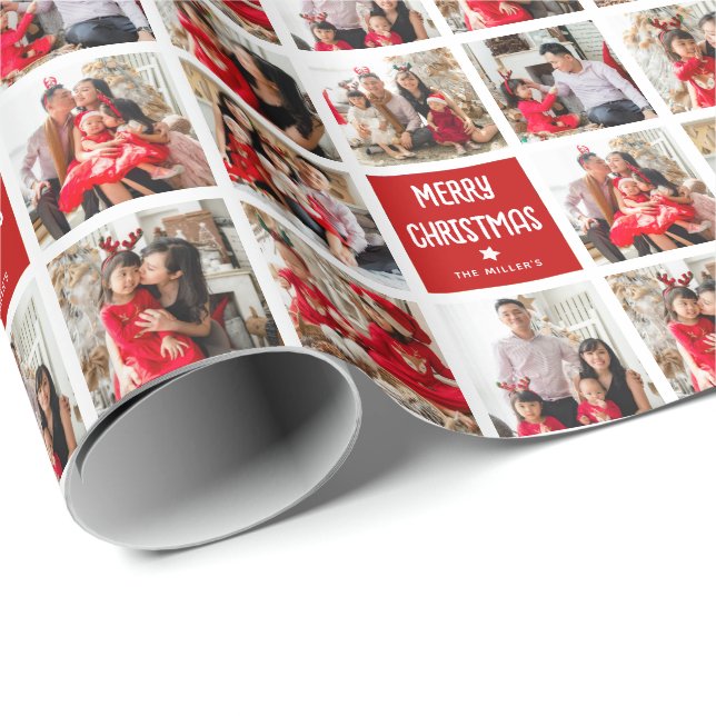 Rolig anpassad 8 x fotogaller Merry Christmas Presentpapper (Rullad Hörn)