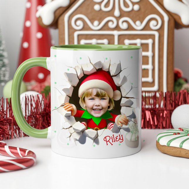 Rolig anpassad barn ansikte foto jul tomte namn mugg (Funny Custom Kids Face Photo cute Elf Personalized Name Christmas Hot Chocolate Holiday Mug Gift)