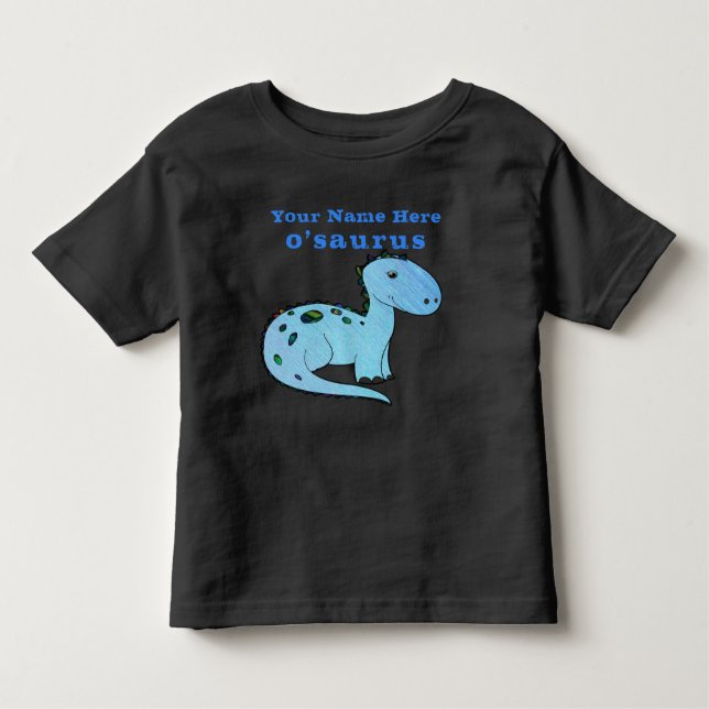Rolig anpassad blå dinosaurie med barnets namn t shirt (Framsida)