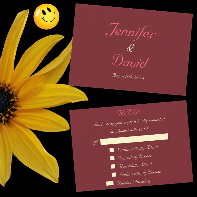 Rolig anpassad bröllops-RSVP-inbjudningskort Marsa OSA Kort (Funny Custom Wedding RSVP Invitation Card Marsala)