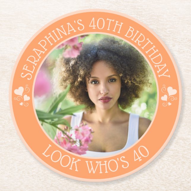 Rolig anpassad foto 40-årspresent på födelsedagsfe underlägg papper rund (Framsidan)