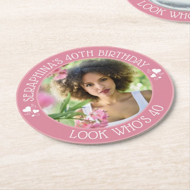 Rolig anpassad fotofödelsedagsfest present underlägg papper rund (Vinklad)