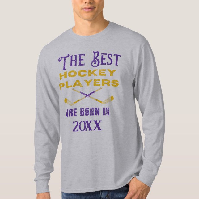 Rolig anpassad hockey födelseår födelsedag  t shirt (Framsida)