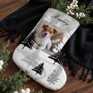 Rolig anpassad husdjursfoto Personlig hundnamn Pla Stor Julstrumpa