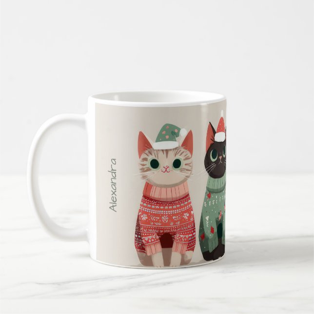Rolig anpassad jul vinter katt design kaffemugg (Vänster)